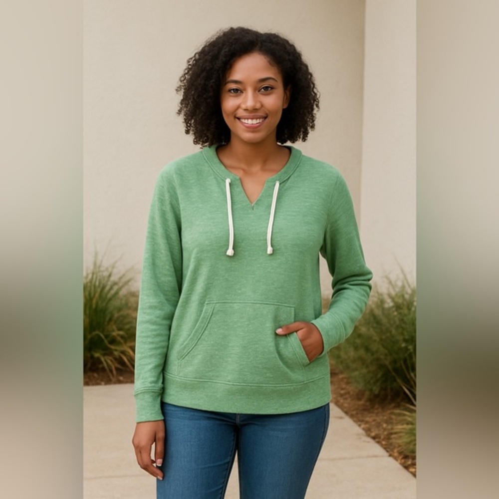 Green Tea Women’s Heathered Green Drawstring Sweatshirt EUC XXL #1505
